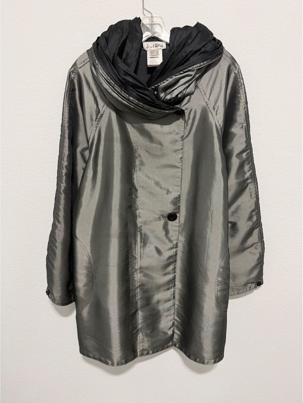 Joseph Ribkoff Black/Gray Shimmer Oversized Collar Artsy Coat Jacket Size 10